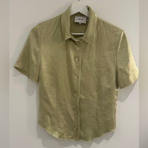 Nanushka Clare Lime Green Hammered Satin Collared Button Front Blouse Top xs